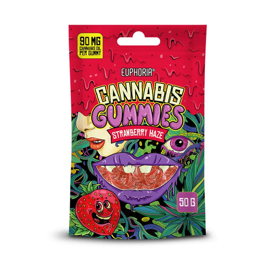 Bomboane gumate cu cannabis Euphoria Strawberry Haze – gust de căpșuni cu notă citrică ușoară, fără THC